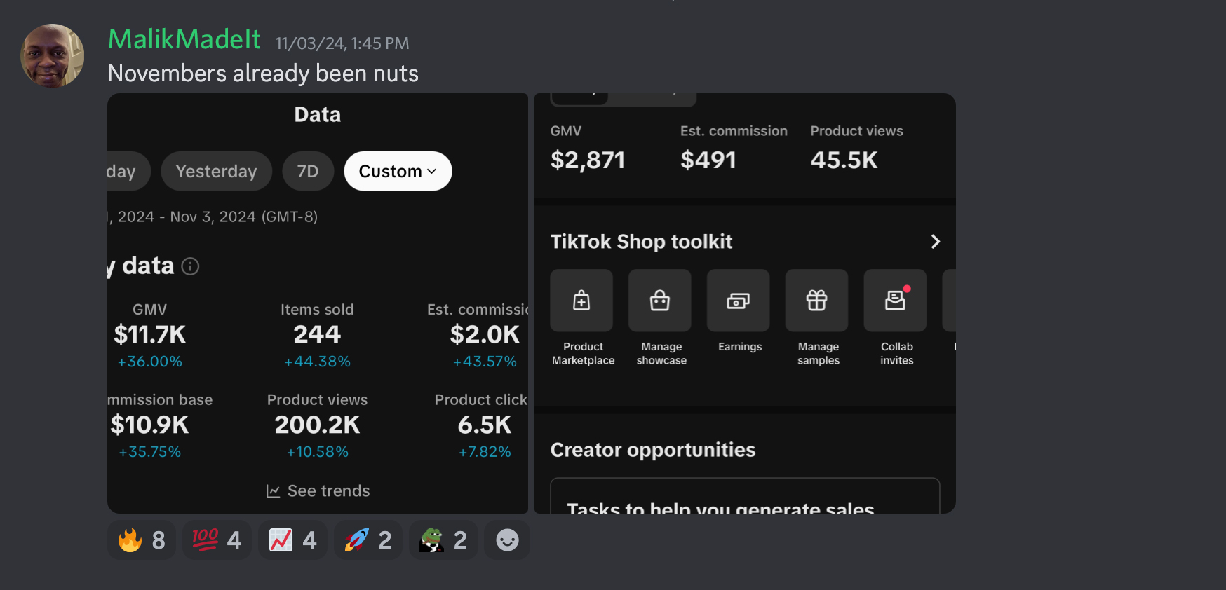Community post with TikTok Shop results