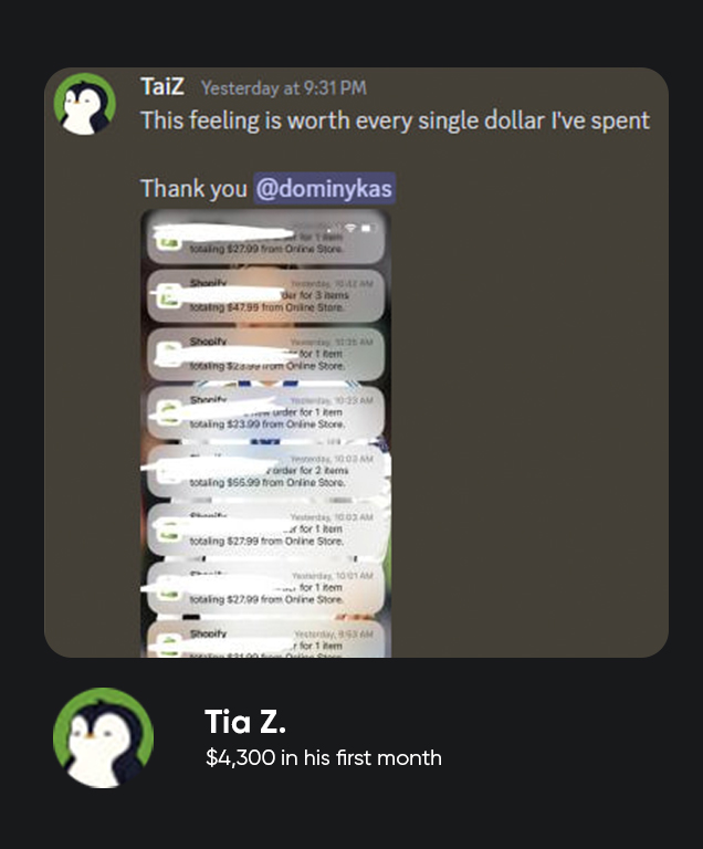 Tia Z: $4,300 in his first month