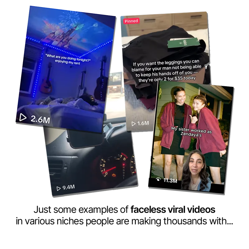 Examples of faceless viral videos in various niches